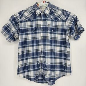 Ely Cattleman Shirt Mens XXL Blue White‎ Plaid Western Rodeo Wrinkle Resistant